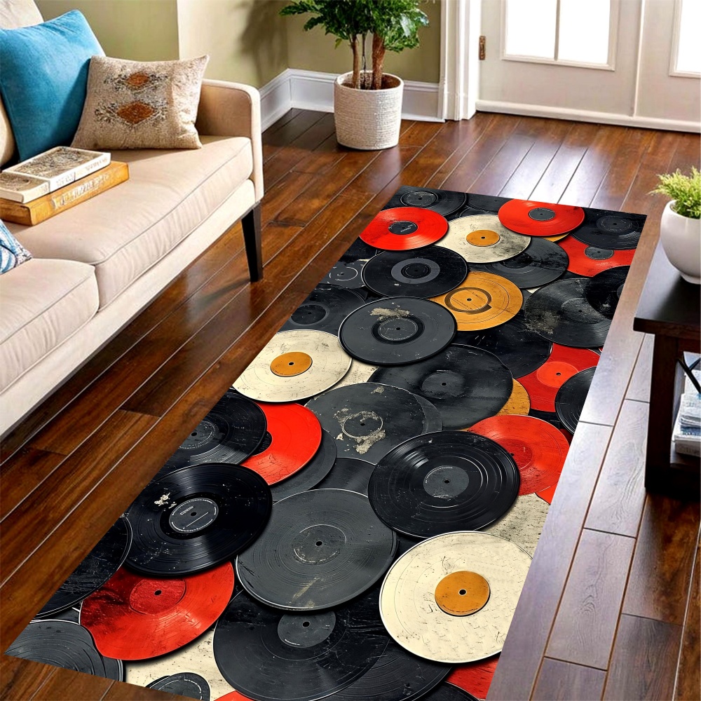 Commercial Vinyl Printing Machine - Alfombra vintage con diseño de discos